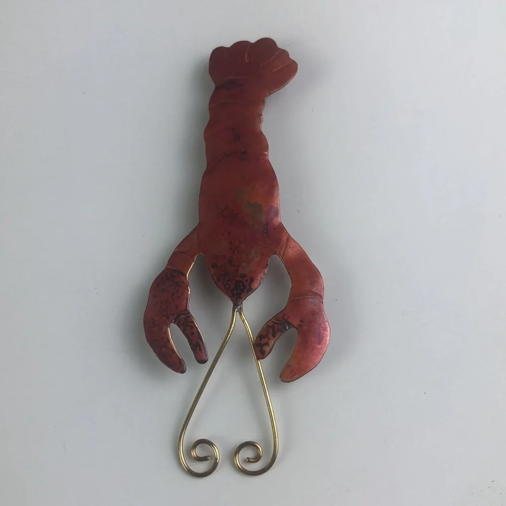 Sea Creature Maine Metal Art Lobster Pin Red Patina